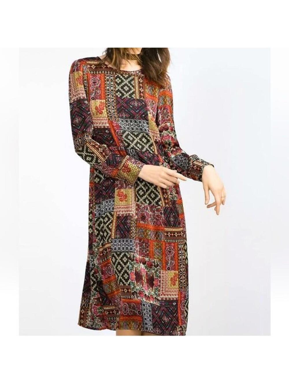 ZARA Velvet Burnout Patchwork Floral Print Y2K Practical Magic Midi Dress